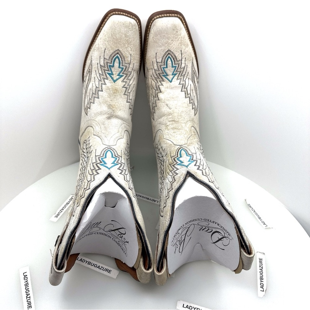 Like New Dan Post Cream and Turquoise Heeled Boots Size 8 - Picture 7 of 17
